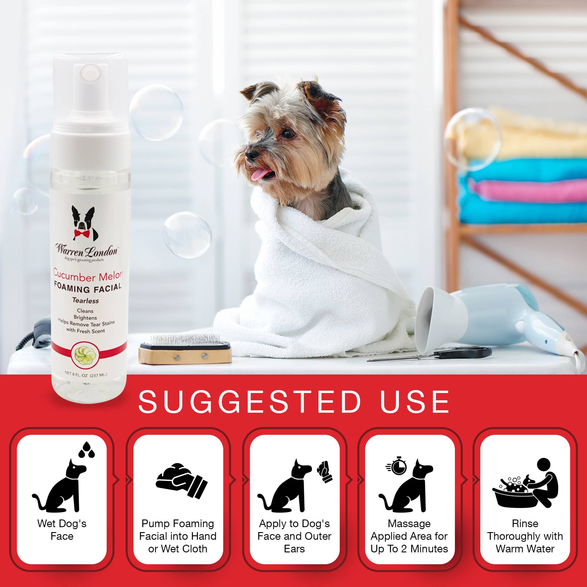 Tearless Shampoo for Dog Faces - Cucumber Melon - 2 Sizes: 8oz